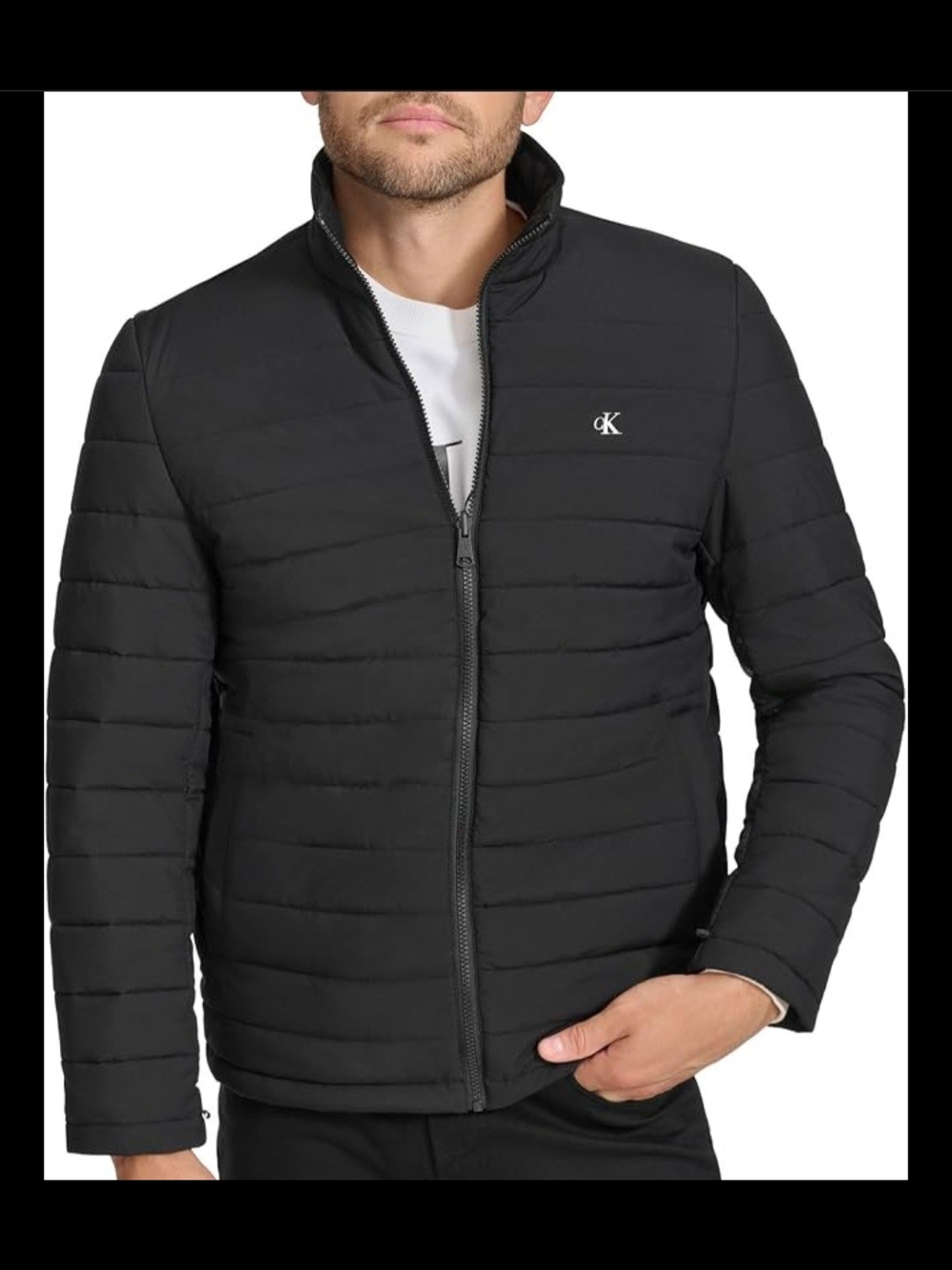 Calvin Klein Men's Black Horizontal Quilted Puffer Jacket